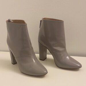 J. Crew Gray Heeled Boots - Adele Glossy Leather Ankle Boots - Orchid Smoke